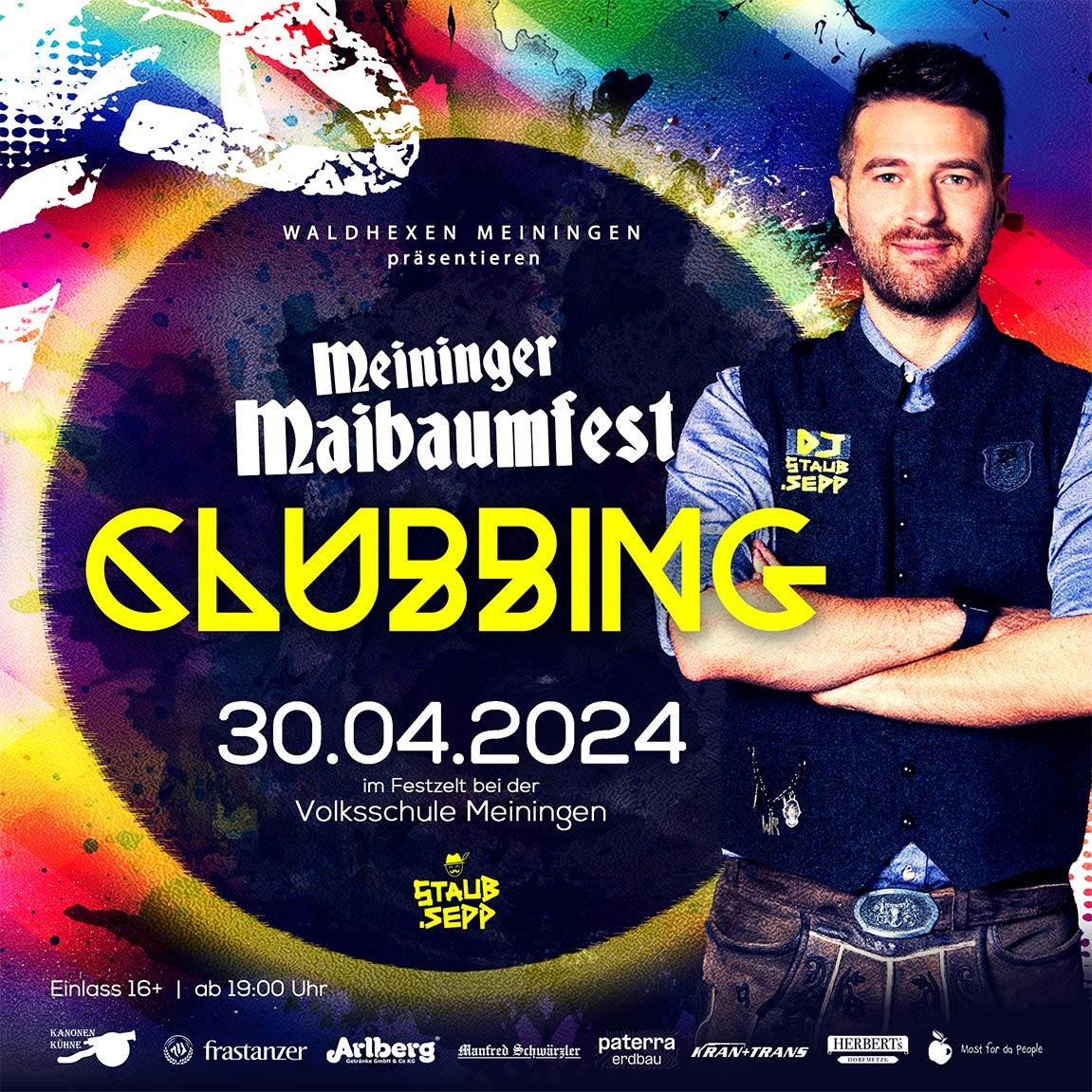 DJ Staub.Sepp beim Meininger Maibaumfest 2024. Live in Vorarlberg. DJ Staub.Sepp mit seiner Comeback Show Tour 2024.