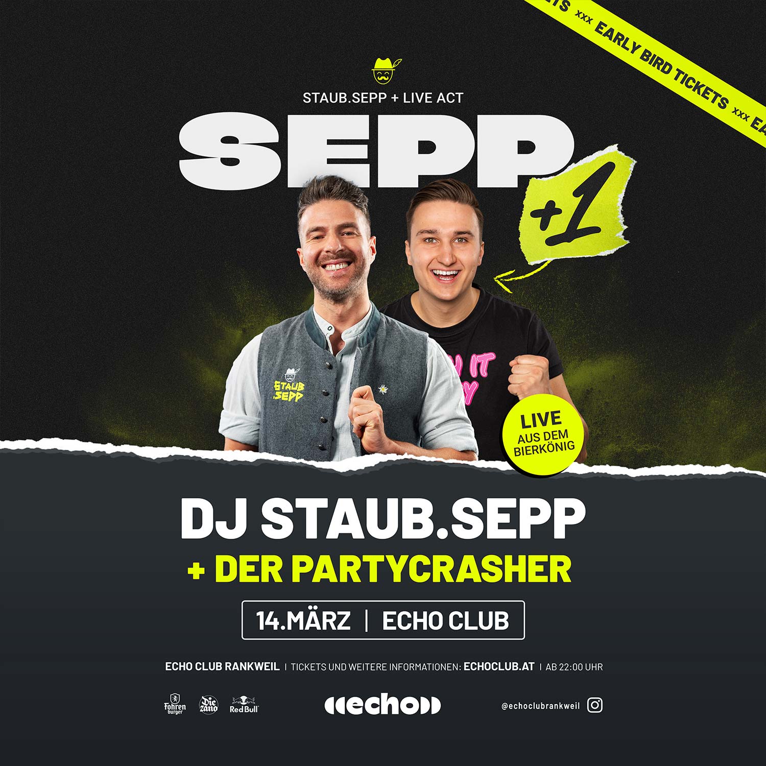 SEPP +1 DJ Staub.Sepp & Der Partycrasher LIVE im echo Club Rankweil am 14. März 2026